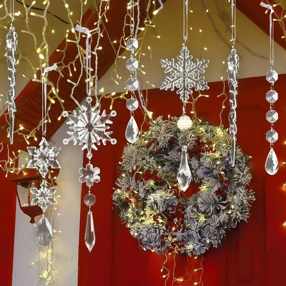 18pcs Crystal Christmas Ornaments for Tree DecorationsHanging Acrylic Snowflake